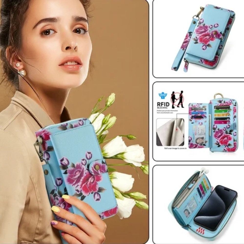 RFID Sky Blue Floral Wallet Case - Picture 13 of 14